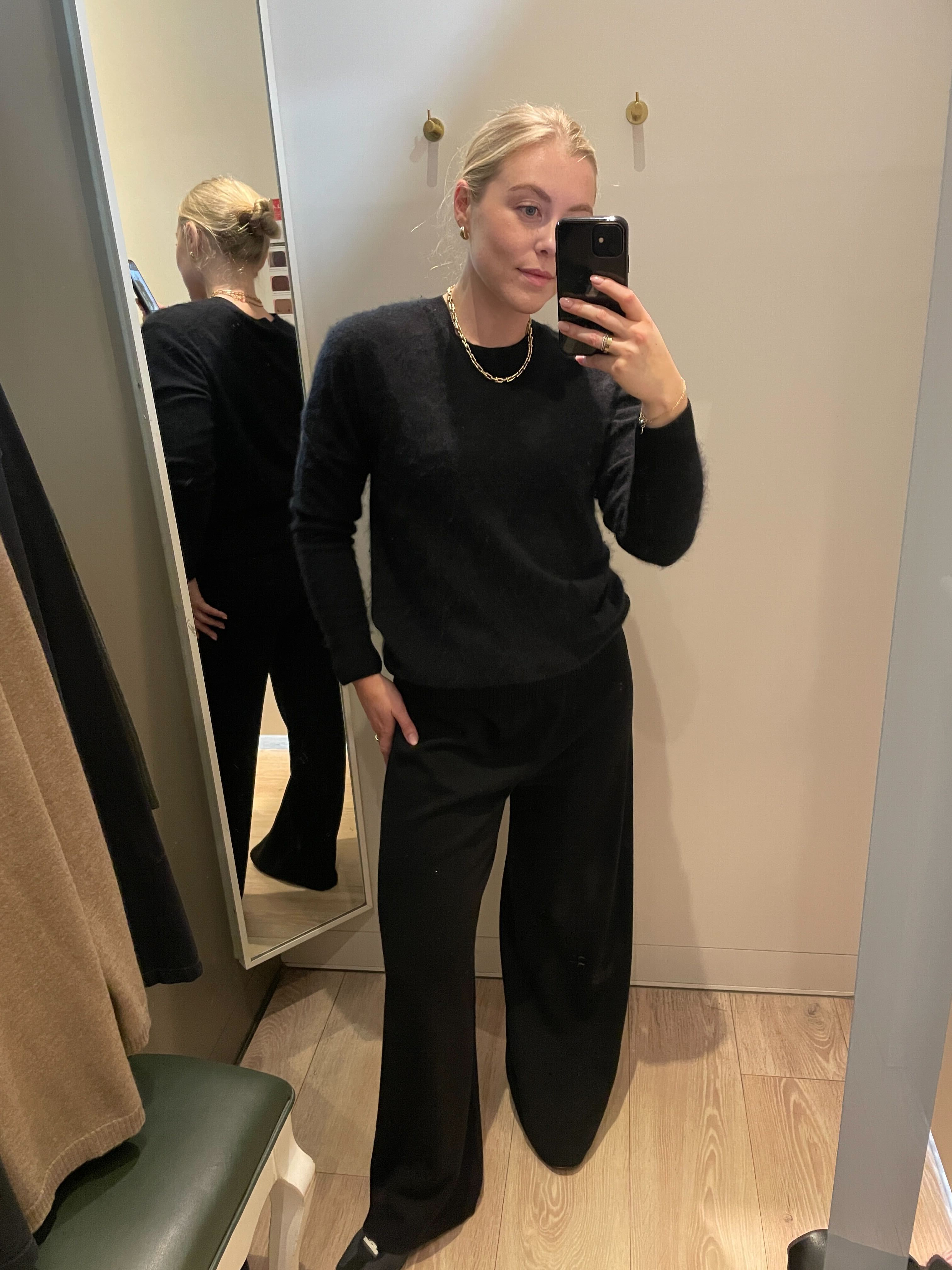 Florrie Alexander wearing M&S cashmere trousers.