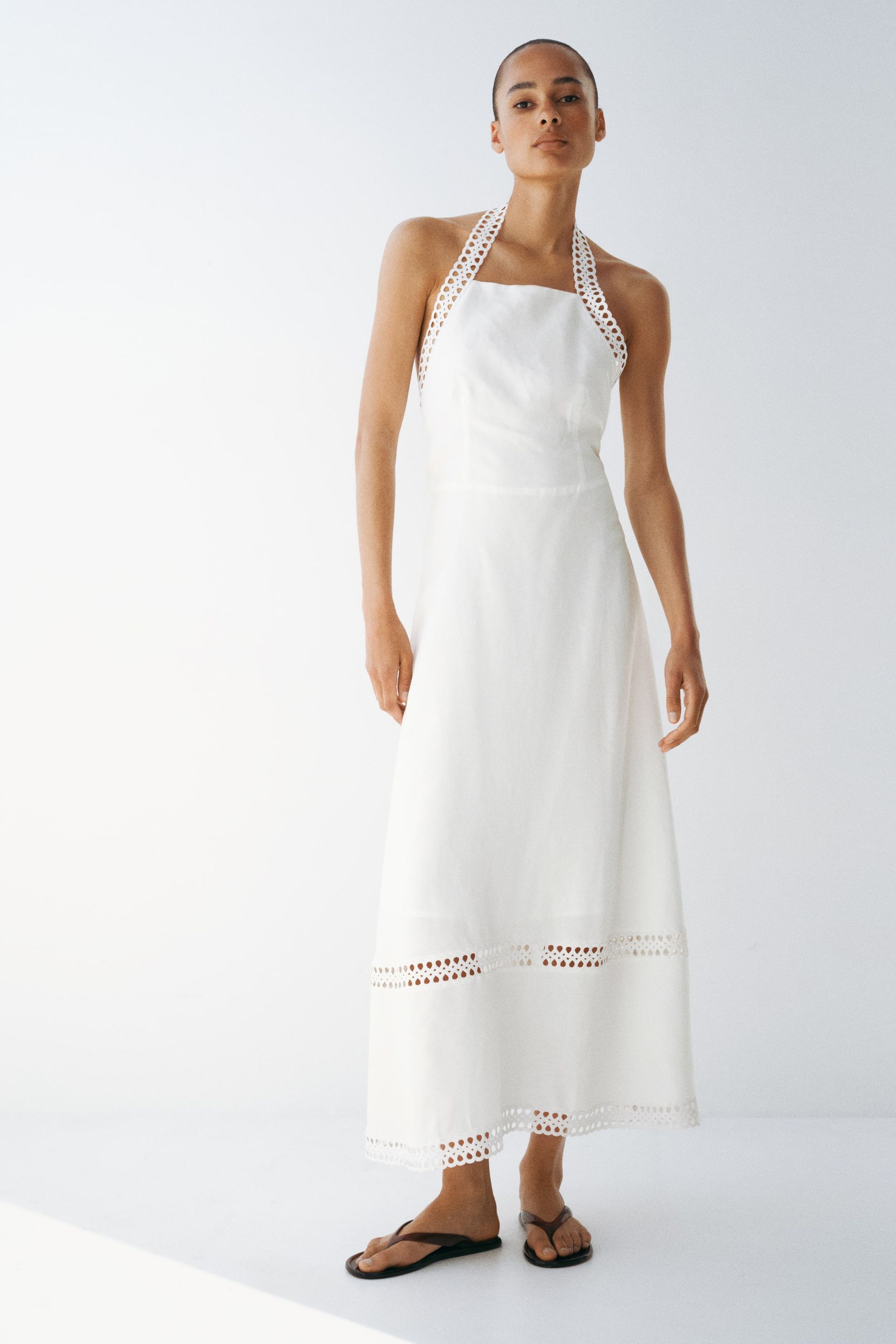 Linen-Blend Halterneck Dress