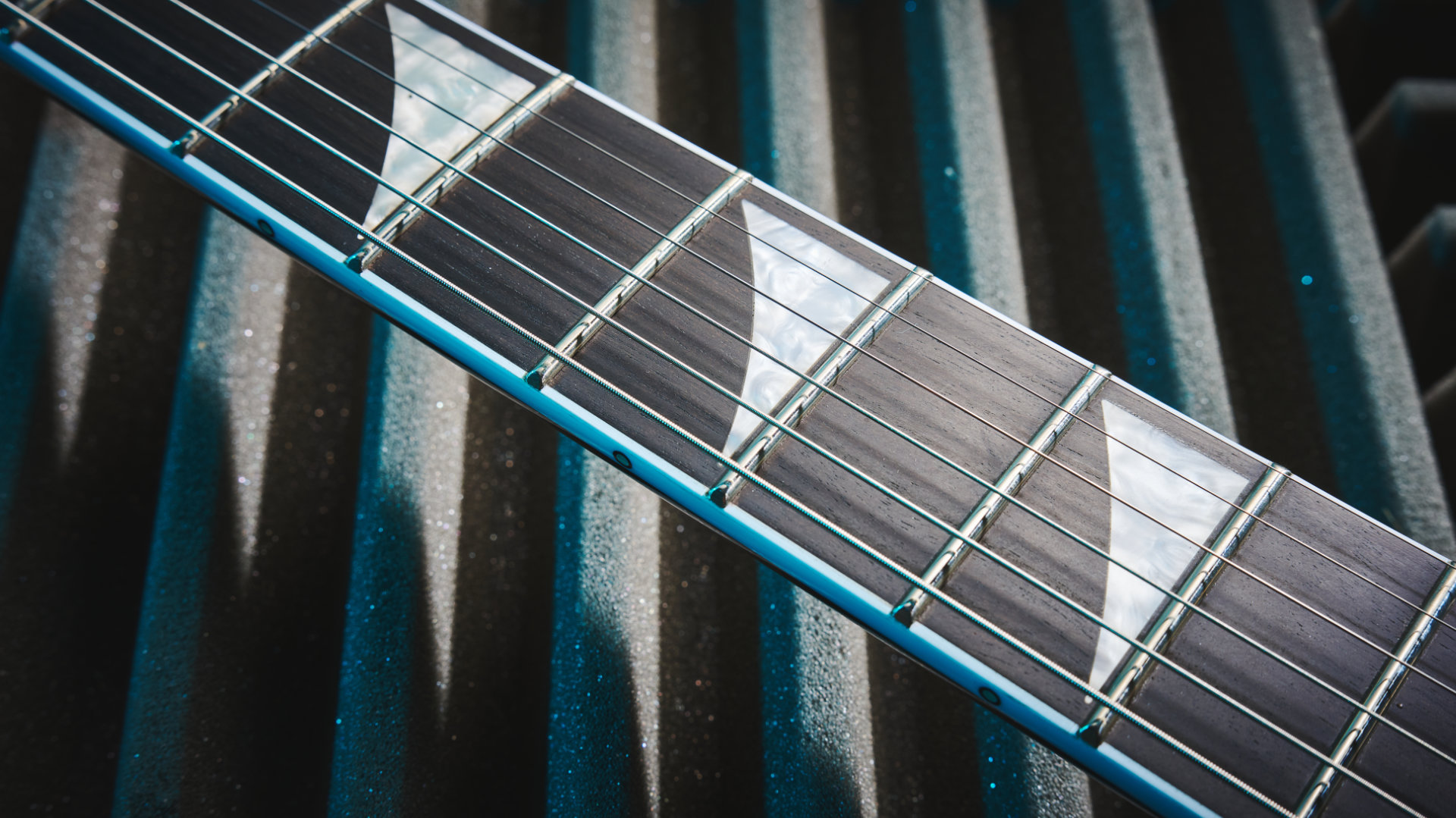 Detail of the ebony fretboard of the Jackson Pro Series Signature Wes Borland King V