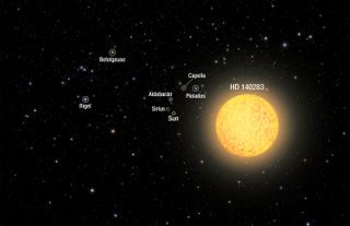 This artist's view shows the oldest known star HD 140283, which is about 190.1 light-years from Earth. Astronomers say the star looks like it is up to 14.5 billion years old, which would be older than the universe, if true.