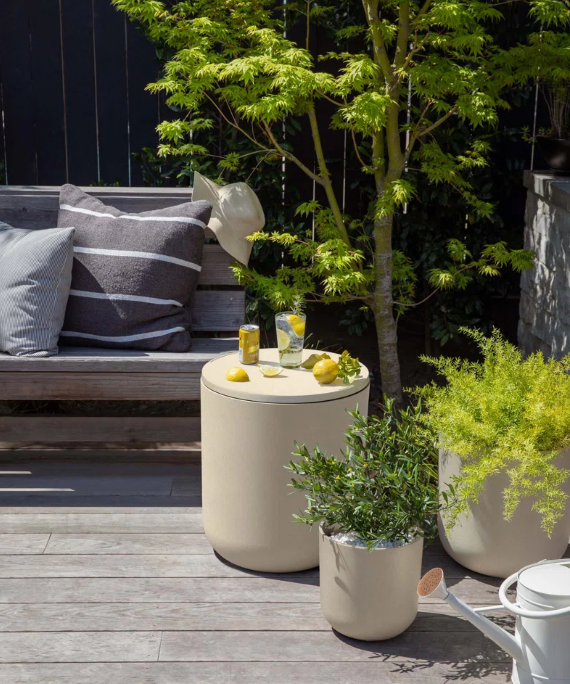 an outdoor storage side table
