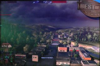A skirmish at the center of town is about to get ugly. Here, the two sides occupy opposite sides of the vital creek bridge. At the top of the screen, you can see the