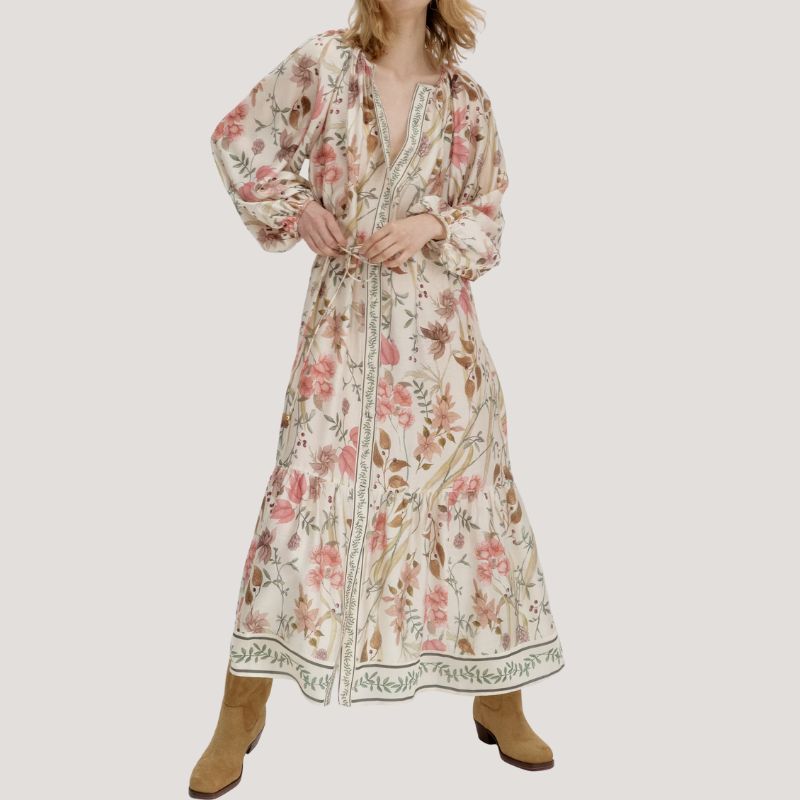 Oversized tie-belt dress on model 