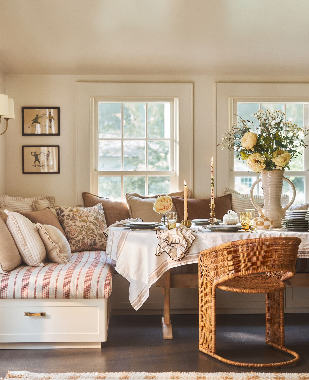 A dining table with fall decor