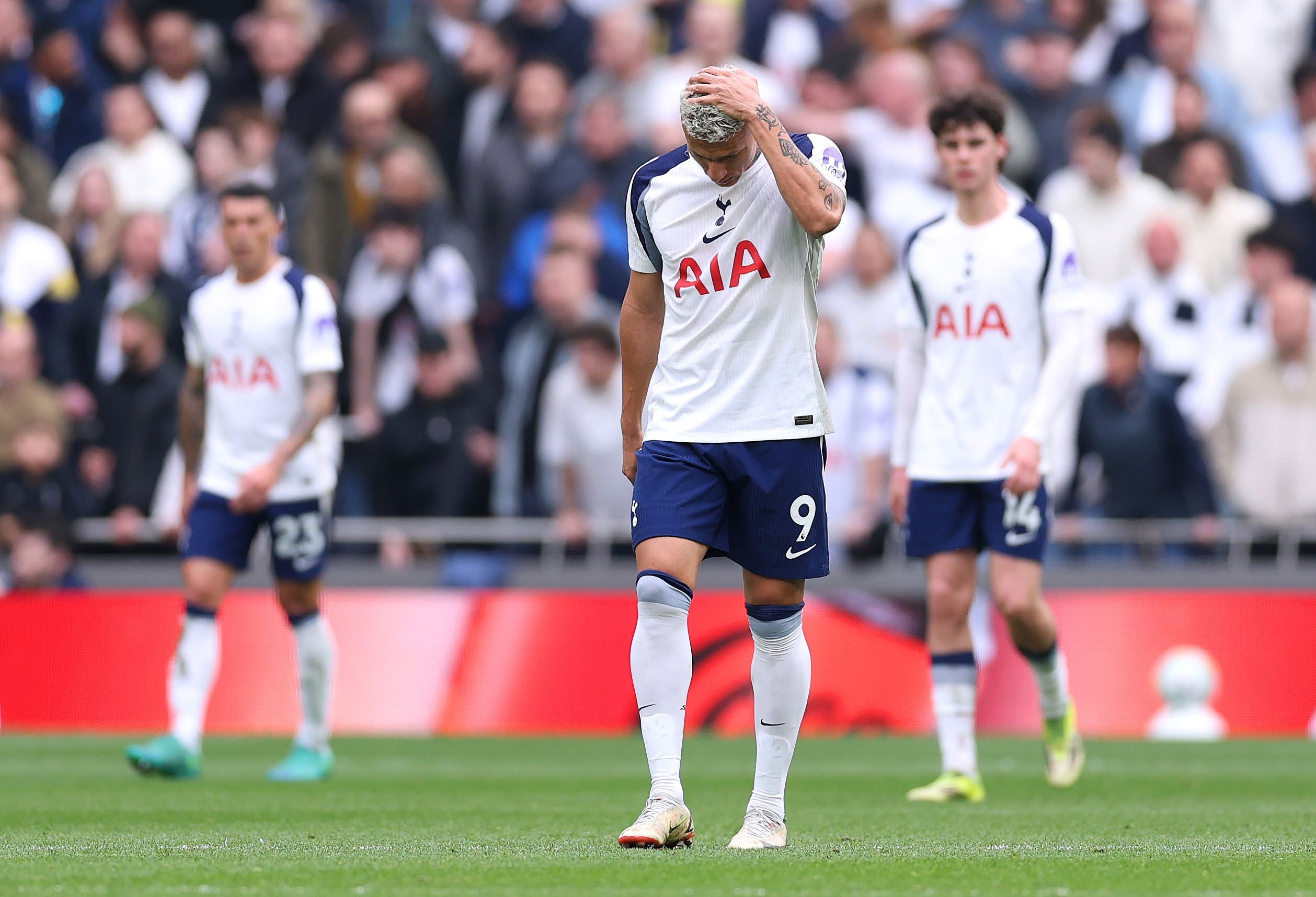 Richarlison of Tottenham Hotspur looks dejected. (Photo by Ryan Pierse/Getty Images)