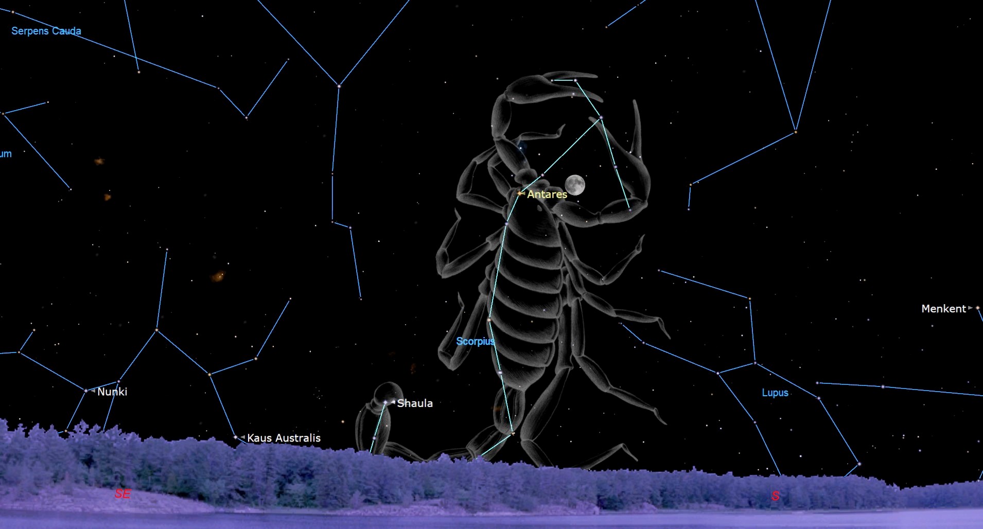 Night sky map showing Mercury passing Jupiter.