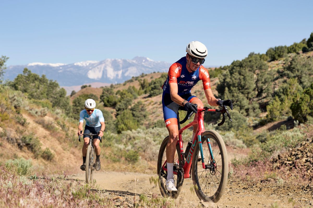 Justin Peck rides at front of timed segment at Stetina's Paydirt 2026, on his way to the win
