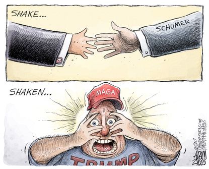 Political cartoon U.S. Trump supporters Democrats deal