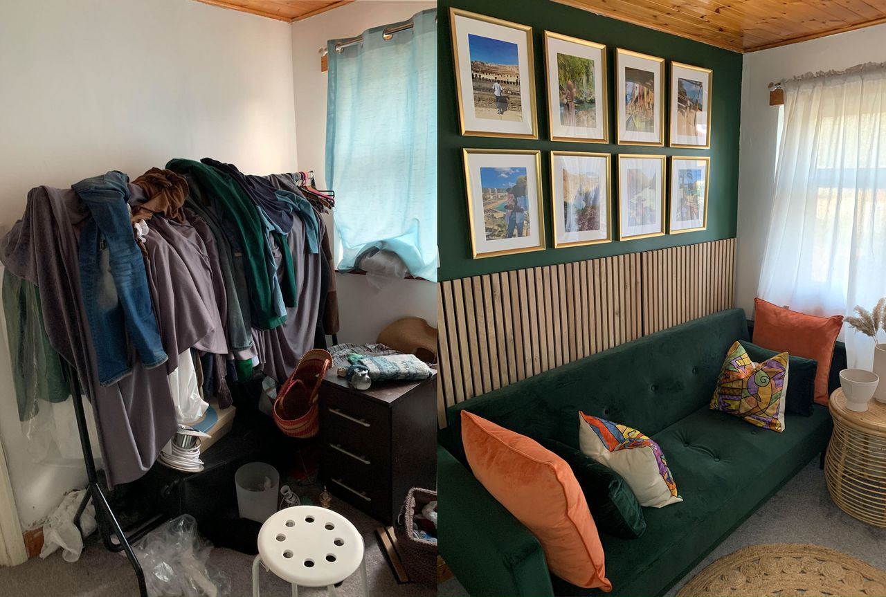 Before and after of third bedroom transformation