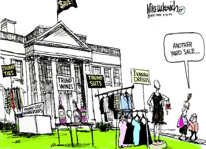 Political Cartoon U.S. Donald Trump Ivanka Trump White House yard sale
