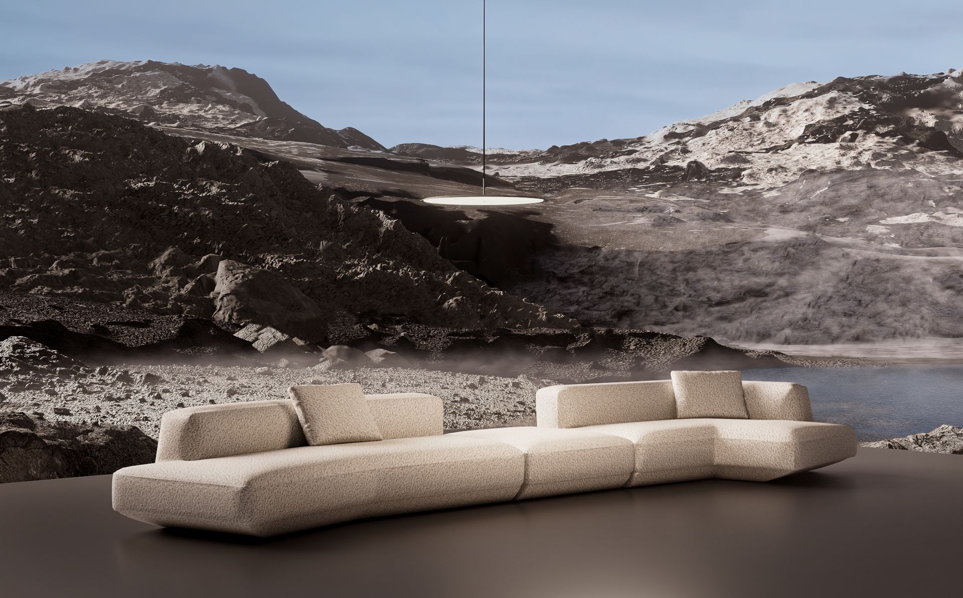sofa in rugged landscape