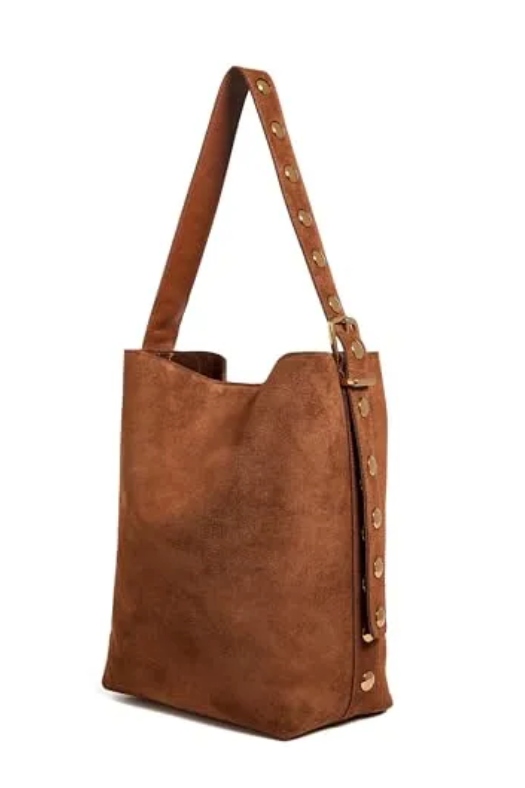 Madewell Women's Stud Essentials Bucket Tote, Soft Mahogany, Tan, One Size