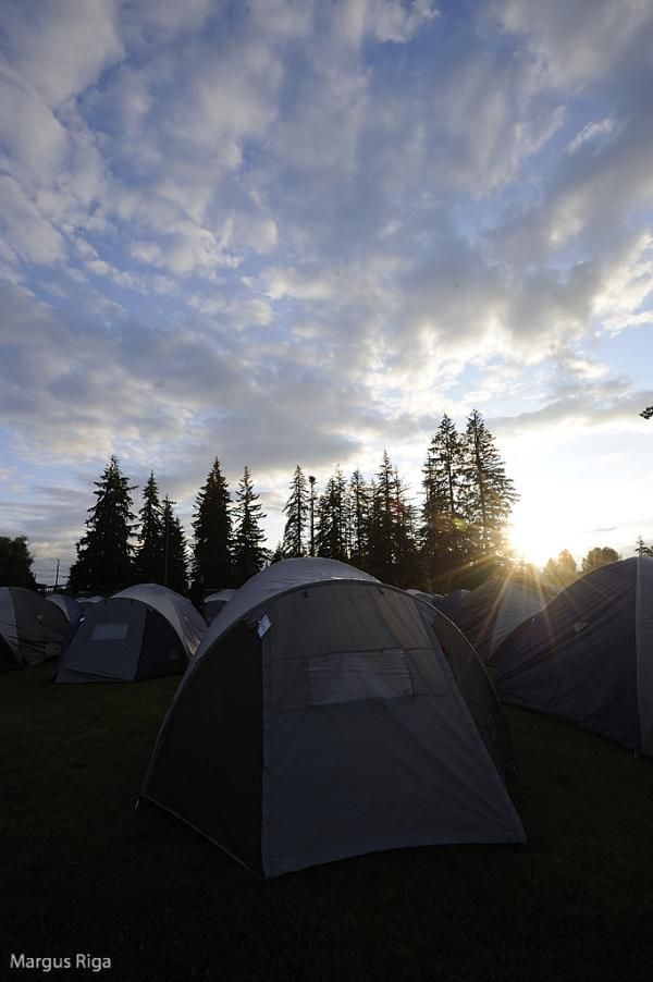 Racers crash in tents between stages