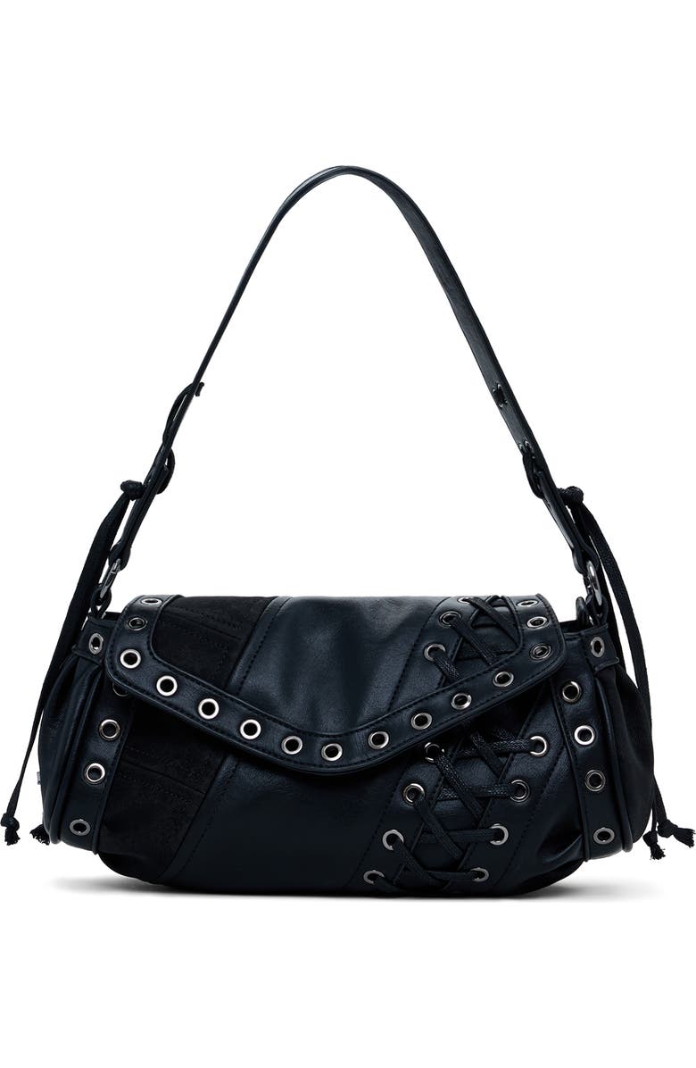 Grommet Trim Faux Leather Shoulder Bag