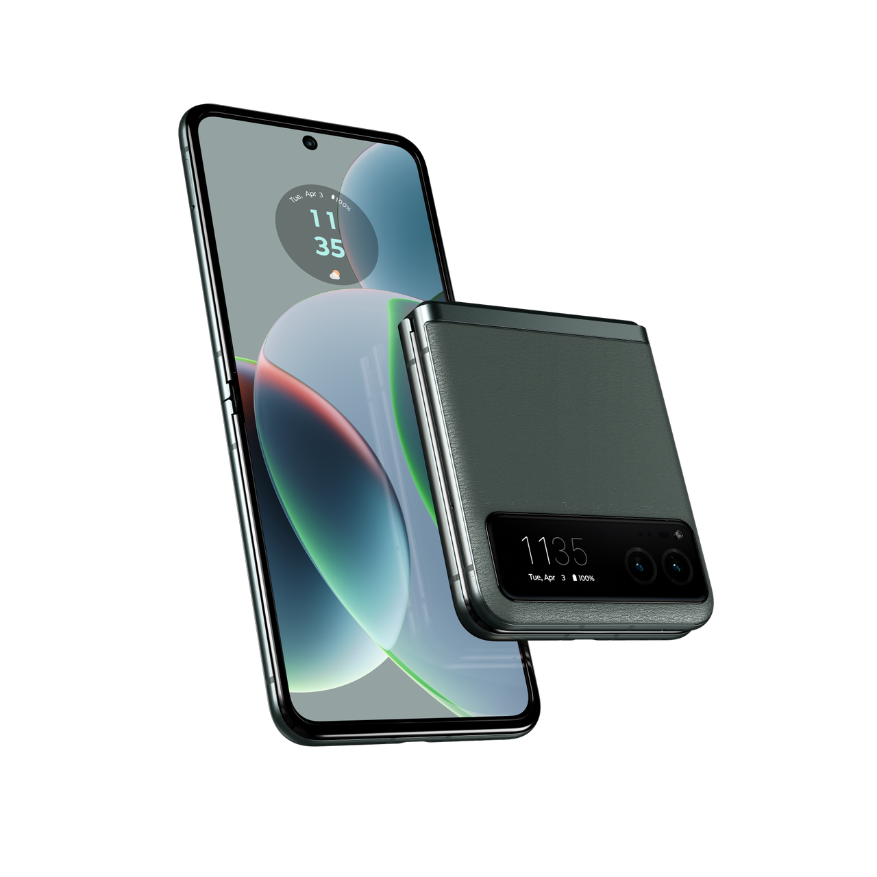 Motorola Razr 2023 green folded and unfolded