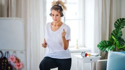 Woman working out at home
