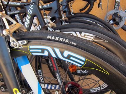 UnitedHealthcare is one of the only teams in the peloton to use clincher wheels and tires.