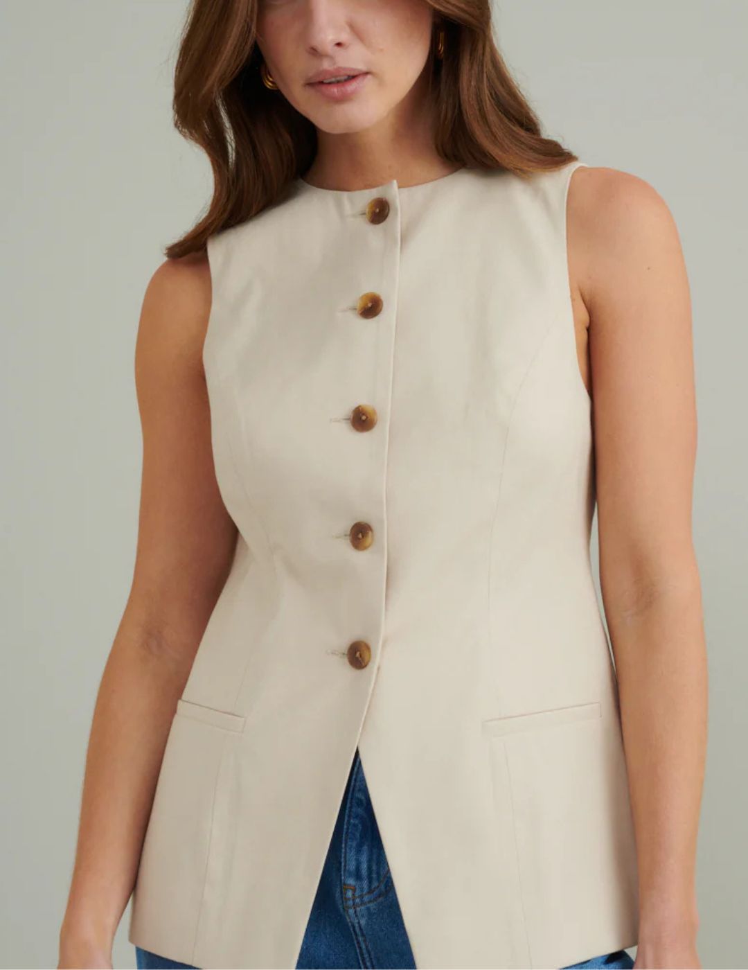 Nobody's Child , Cream Crew Neck Longline Waistcoat