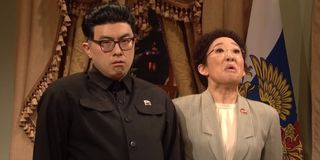 Bowen Yang and Sandra Oh on Saturday Night Live