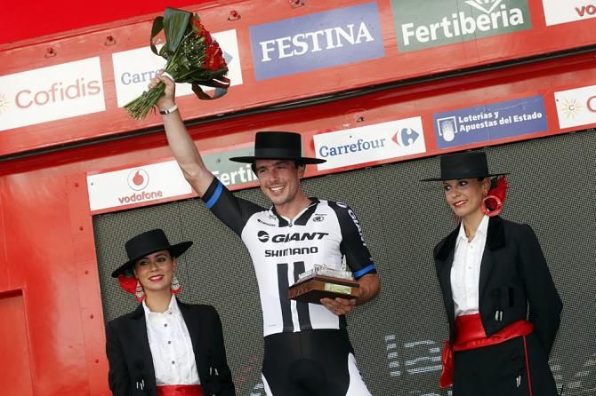 John Degenkolb (Giant - Shimano) celebrates his stage 4 victory on the podium