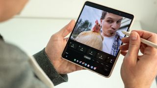 Editing a photo using the Google Photos app on a Samsung Galaxy Z Fold 4 with an S Pen