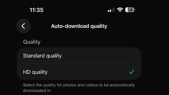 جودة التنزيل التلقائي في WhatsApp