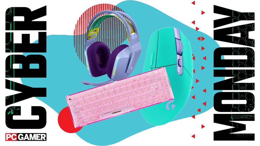 Logitech products and Higround keyboard against a Cyber Monday deals graphics