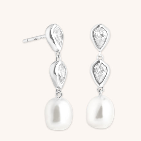 Pearl 
Crystal Drop Studs in Silver