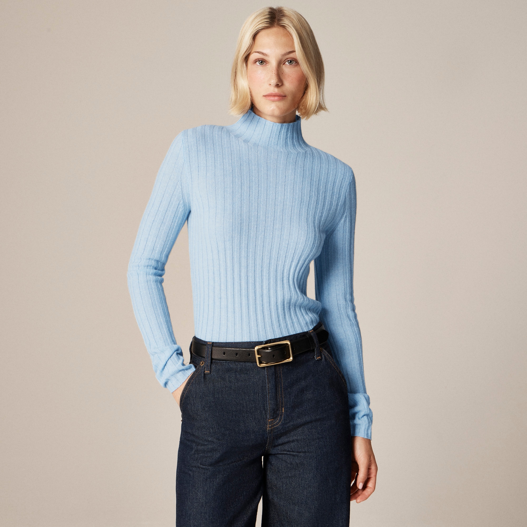 Wide-Rib Cashmere Turtleneck Sweater