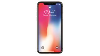 A black iPhone X, T3's best smartphone, showing the homescreen and very small bezels.