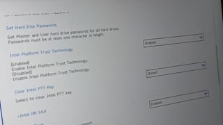 Intel Platform Trust Technology (TPM 2.0) BIOS settings