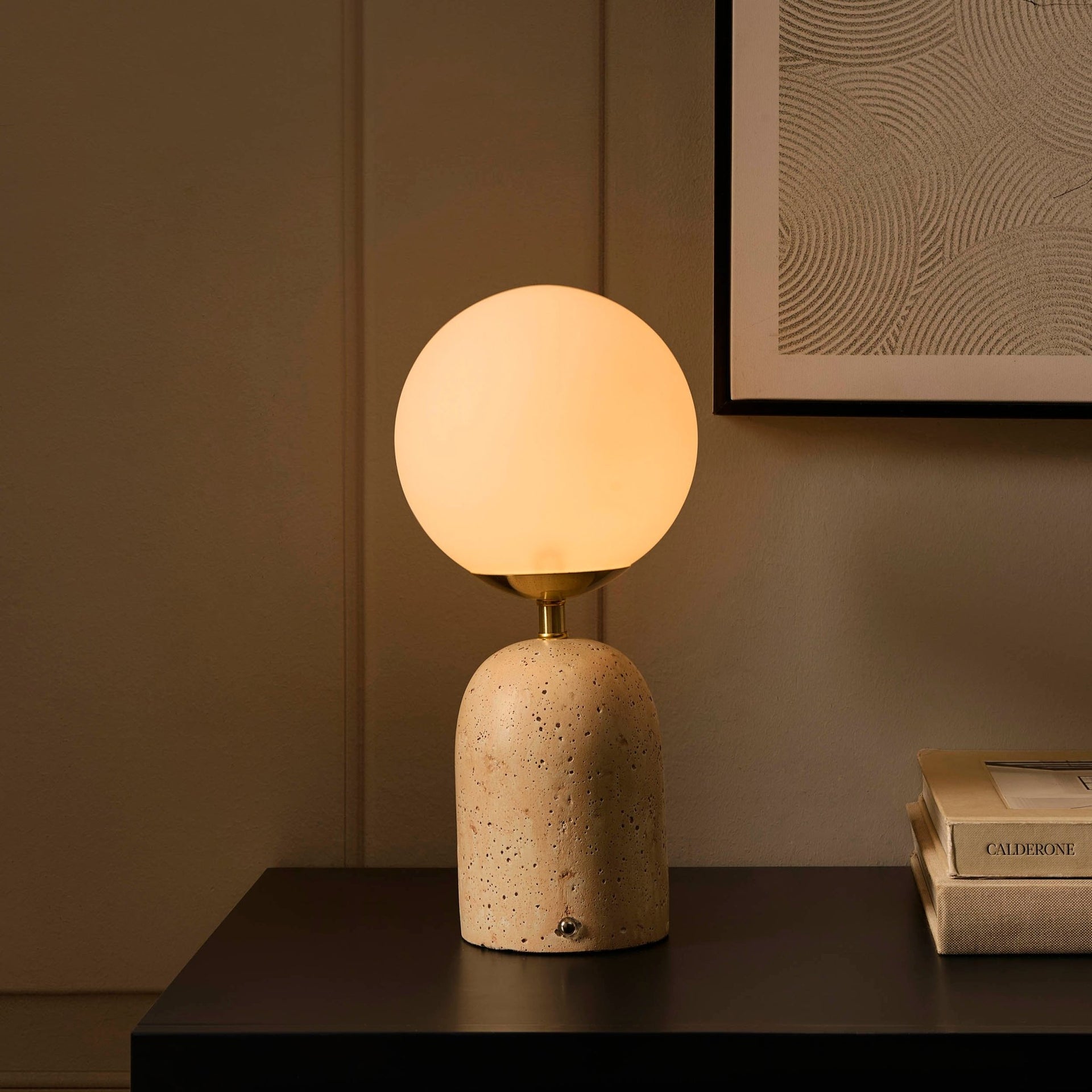 Kai Concrete With Opal Glass Rechargeable Wireless Table Lamp - Natural
