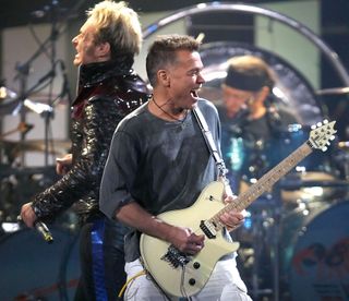 David Lee Roth (left) and Eddie Van Halen perform onstage in East Rutherford, New Jersey on May 13, 2008