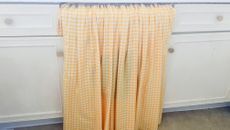 kitchen cabinet curtain in yellow check