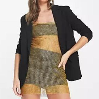 NA-KD sparkling mesh mini dress with open back in gold