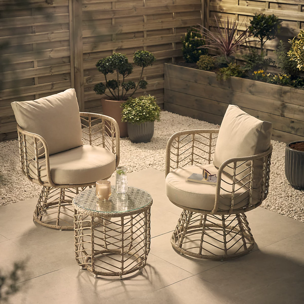 B&amp;amp;Q, GoodHome Omalos Beige Metal 2 seater Bistro set