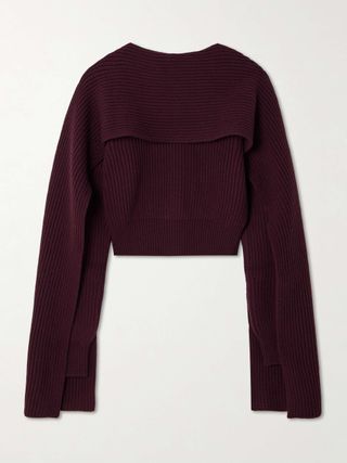 Draped Cropped Ribbed Wool and Cashmere-Blend Sweater