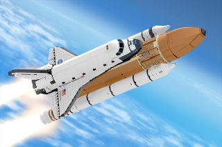 Andrew Harkins' NASA Space Shuttle recreates the iconic winged vehicle in the same scale as the Lego Saturn V