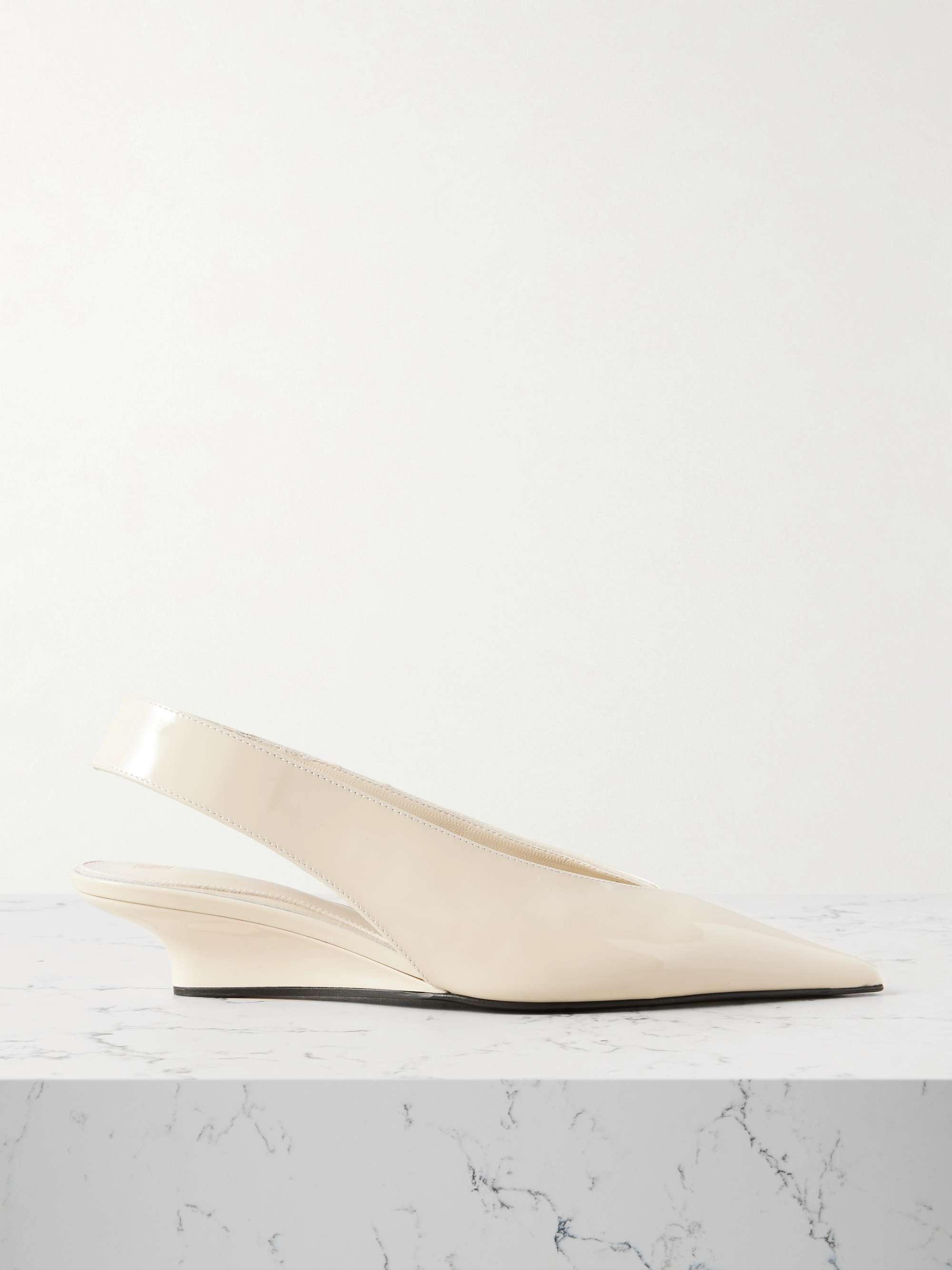 Patent-Leather Wedge Slingback Pumps