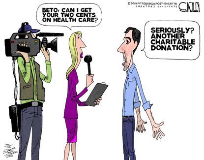 Political Cartoon U.S. Beto ORourke charitable donations