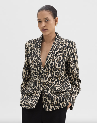 Theory Tailored Blazer in Stretch Leopard Wool