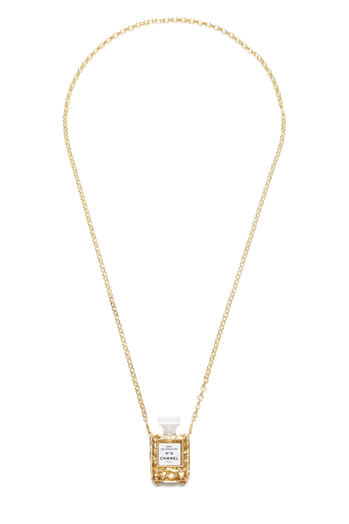 Chanel, Chanel Metal Pearl Perfume Bottle Cc Locket Necklace Gold