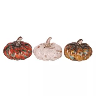 Transpac Fall Harvest Orange Pumpkin Glass Tabletop Figurine Decoration Set