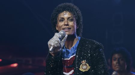 Jaafar Jackson portrays Michael Jackson, singing in the Michael movie. Image by Glen Wilson/Lionsgate