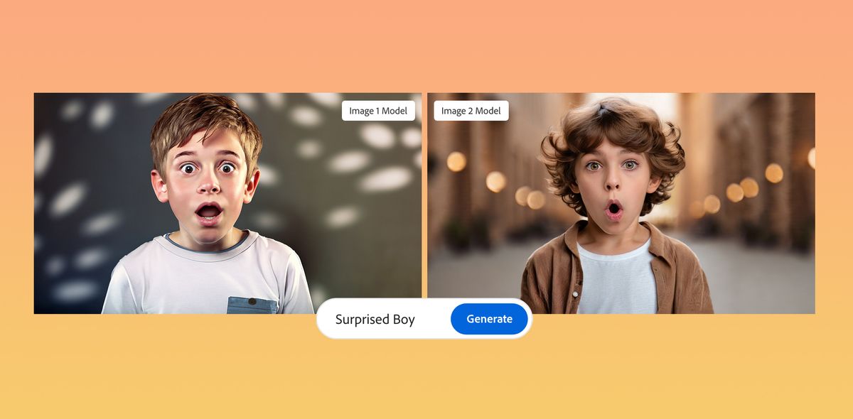 Adobe Firefly generative AI with surprised boy generated images