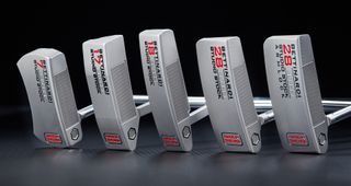 A group shot in a studio of the Studio Stock Series putters by Bettinardi