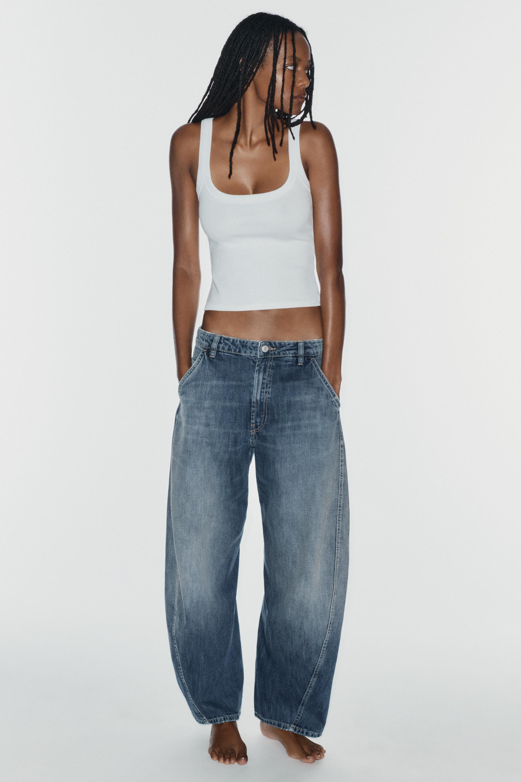 Trf Mid-Waist Barrel Chino Jeans - Blue - 4
