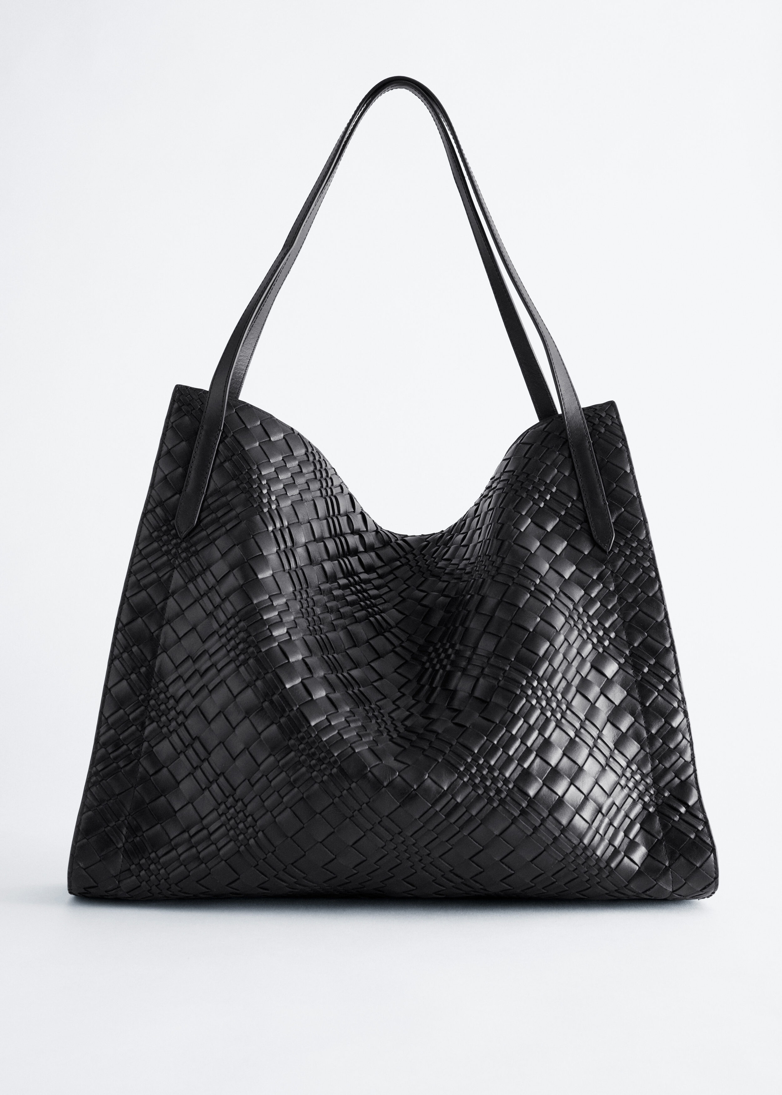 Open Braided Leather Tote - Black