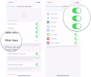 Use Face ID for apps on iPhone: Tap Other Apps, flip switches