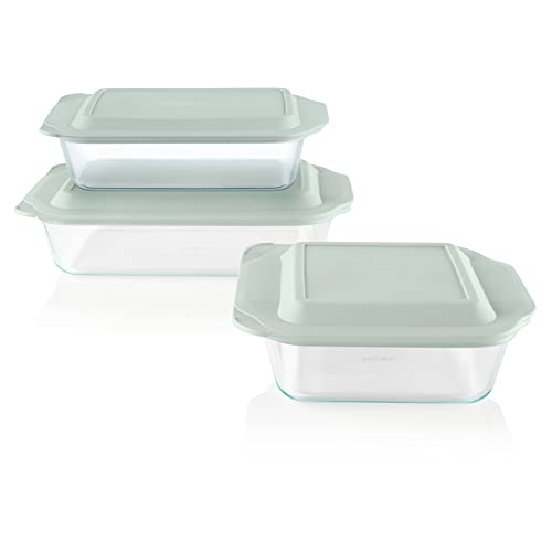 Pyrex 1135014 Deep Dish Glass Baking Dishes With Sage Lids – Extra Deep Design and Durable Tempered Glass – Dishwasher, Microwave, Freezer Safe – 6 Piece Set